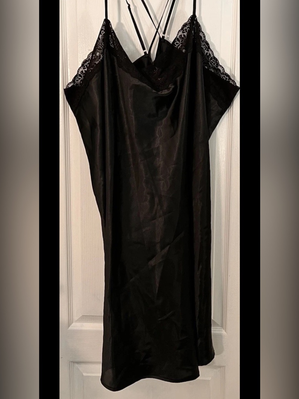 Amoureuse Black Satin Lace Chemise Nightgown 5X 38/40